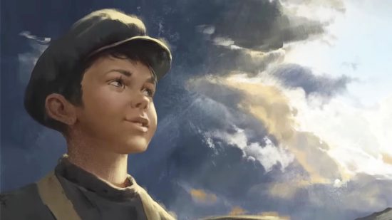 راهنمای مبتدی ویکتوریا 3: یک پسر جوان به سمت خورشید نگاه می کند که در میان ابرهای تاریک در آسمان می شکند