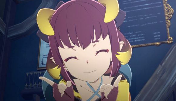 Blue Protocol release date: A purple haired anime character smiles