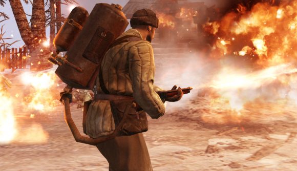 Company of Heroes 2 screenshot showing a soldier with a flamethrower