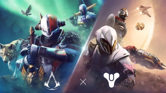 Destiny 2 Assassin's Creed Valhalla crossover cosmetics coming soon: An image of the armour sets and reapons inspired by the crossover.