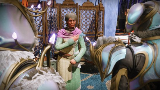 Destiny 2 Dawning Perfect Taste, Personal Touch drop rates are too low: An image of Eva Levante granting holiday gifts in The Tower.