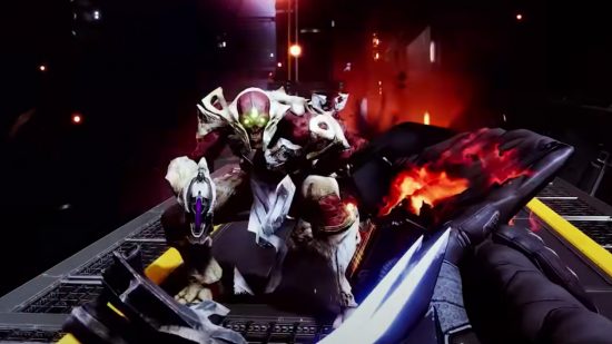 Destiny 2 Warmind Cells won’t drop from seasonal Seraph weapons: A Guardian uses the new seasonal glaive against an enemy.