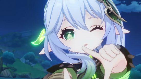 Genshin Impact Twitch event offers Primogems to streamers and viewers: anime girl with white hair and green eyes winking