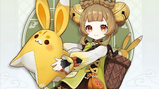 Genshin Impact characters may be free during 3.4 Lantern Rite event: anime girl with brown hair holding stuffed animal
