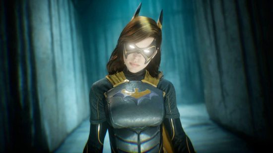 Gotham Knights' Batgirl stares at the player with glowing eyes