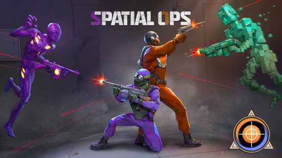 Spatial Ops on Meta Quest Pro has purple and orange teams fighting