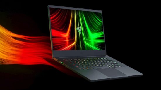 The Razer Blade 14 floats against a black background with the Razer logo on