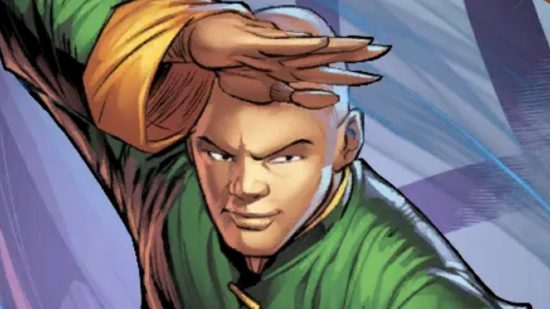 Best Marvel Snap Wong deck: A close up of Wong's face in his art work, striking a martial arts pose