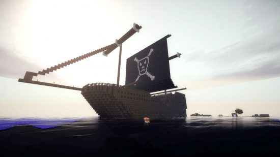 Best Minecraft servers: a pirate ship sailing in dark waters in PirateCraft.