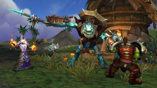 最高のPCゲーム -  World of Warcraft：巨大なMurlocが魔術師とORCで立っていました