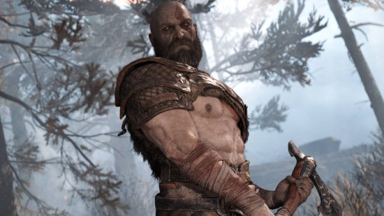 Best story games - Kratos is holding his axe as if he's about to chop down a tree.