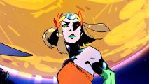 New Dead Cells and Hades 2 prove roguelikes will dominate 2023: a women in orange garb, short blonde bangs and with a red and green eye looks upwards, with a moon behind her