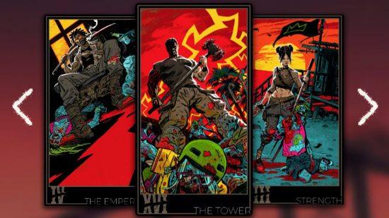 Dead Island 2 characters - a series of tarot cards showcasing the player characters in Dead Island 2