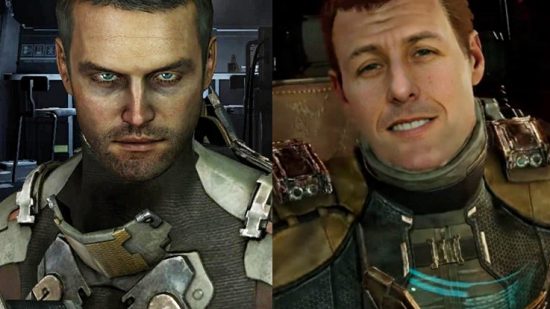 Dead Space remake redesigns Isaac Clarke as “Adam Sandler”. A comparison image showing Isaac Clarke in Dead Space 2 and his new version with the face of Adam Sandler