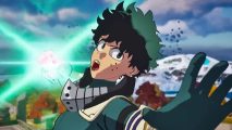New Fortnite skins will let you live your My Hero Academia fantasy. This image shows Deku mid-smash.