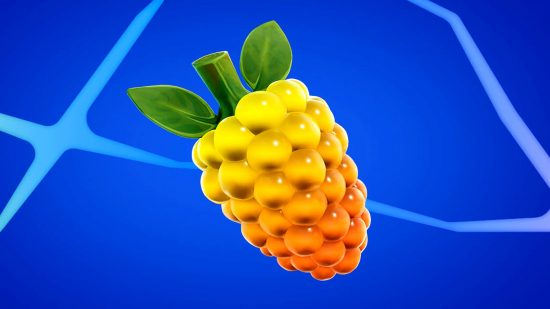 Fortnite Slap Juice Berry: una baya jugosa, naranja brillante y amarilla sobre un fondo azul