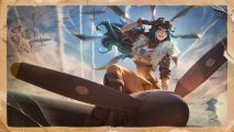 League of LEgends Prime Gaming rewards: a blue haired pilot sits stop her fighter plane