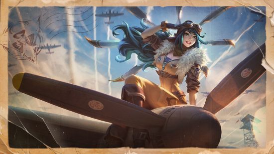 League of Legends Prime Gaming Rewards: یک خلبان موی آبی نشسته است که هواپیمای جنگنده خود را متوقف می کند