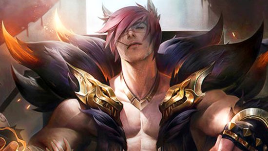 League of Legends ARAM hotfix - Sett, a shirtless man in a blue vest with sidewept red hair and cat ears
