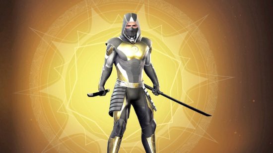 Midnight Suns Hunter Build: Một người đàn ông mặc áo trùm đầu và mặt nạ nhìn chằm chằm vào màn hình giữ một thanh kiếm trong mỗi tay