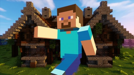 Minecraft mod turns game into brewery simulator. This image shows Steve in front of a tavern.