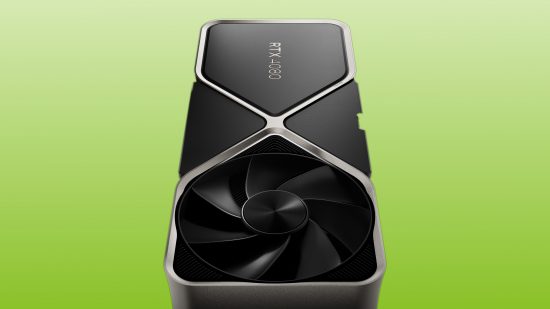 An Nvidia GeForce RTX 4080 against a green-white background