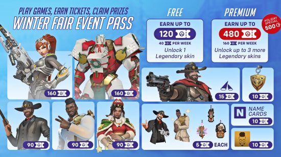 The Winter Fair event pass, the exclusive battle pass for the Overwatch 2 Winter Wonderland event.