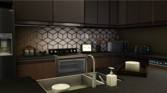 A stylish kitchen in a LittleDica Sims 4 CC pack