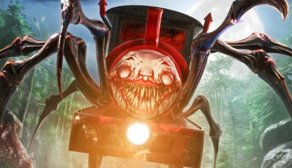 Steam horror game challenges you to kill spider Thomas the Tank Engine. A horrifying spider train chases after you with its massive legs and bloodthirsty grin