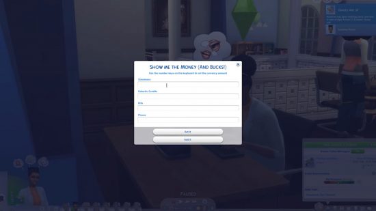 Die Sims 4 Best Mods: Eine Menüeingabeaufforderung mit UI -Cheats, mit der Sie Ihren SIMs Geld hinzufügen können
