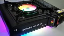 A portable gas turned gaming PC with RGB lighting