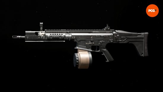 One of the best Warzone LMGs, The TAQ Eradicator on a black background.