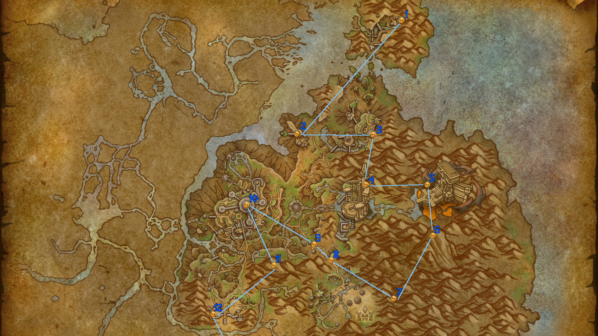 De World of Warcraft Dragonflight -kaart van de Thaldraszus met pinnen die de Dragon Glyphs benadrukken