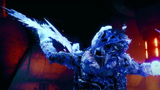 Best Destiny 2 Hunter Stasis builds for PvP and PvE: A Hunter prepares to throw icy Stasis shards.