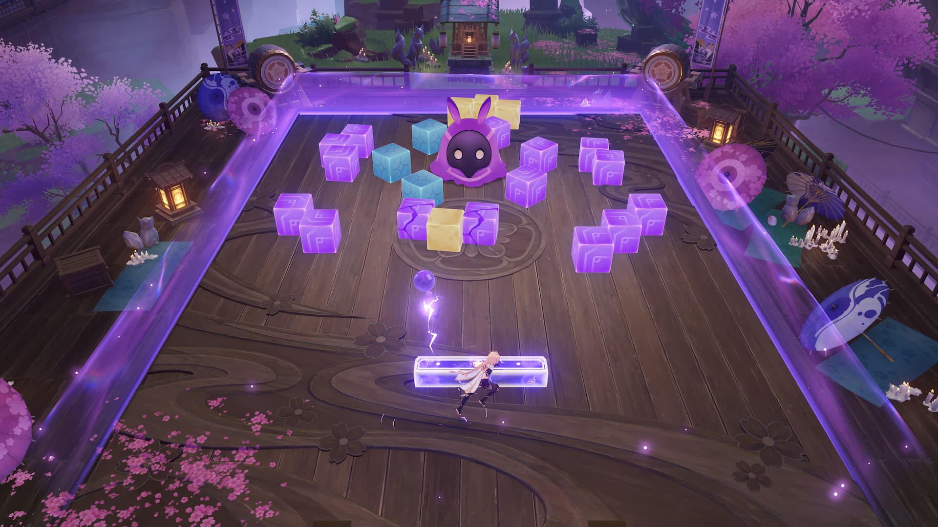 Genshin Impact 3.5 brings its own version of Pac-Man in new event leak: block breaker mini-game with purple blocks on a wooden board
