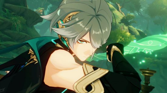 Genshin Impact's new Setekh Wenut boss will appear in 3.5 Spiral Abyss: anime boy with grey hair holding green weapon