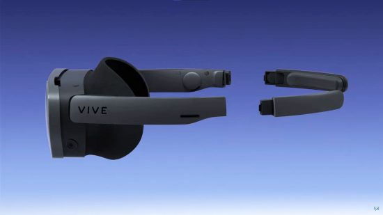 De HTC Vive XR Elite VR-headset met losgekoppelde hoofdband