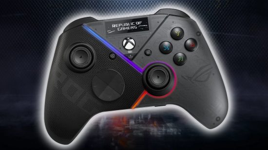Asus ROG PC controller with OLED screen and Kevlar textured backdrop