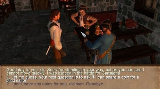 Best pirate games: a classic pirate conversation in a bar in Sea Dogs between three men.