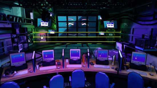 Beste puzzelspellen - Escape Academy: een stel monitoren met een laserraster