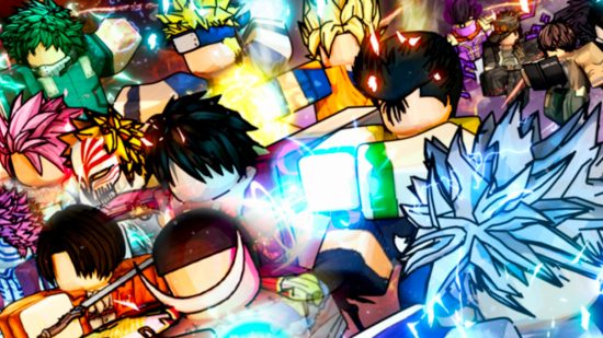 A series of anime characters preparing to fight in one of the best Roblox games, All Star Tower Defence