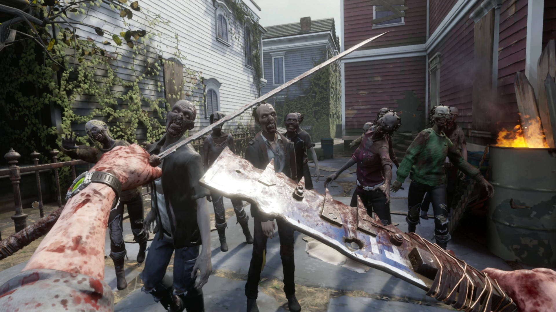 Best VR games - a survivor with two machettes facing off against a horde of zombies.