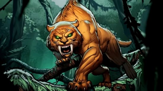 Best Marvel Snap Zabu deck: Zabu snares his teeth, surrounded by trees