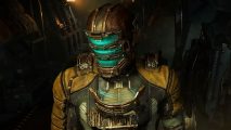 Dead Space Master Override: Isaac Clarke stands in the Ishimura, decked out in his trademark engineering suit.