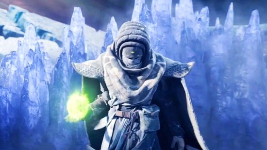 Destiny 2 - Eris Morn, a cloaked, hooded figure holding a green ball of energy