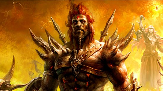 Diablo Immortal update - a weary-looking warrior with bright red hair, a braided beard, and spiked shoulder pads