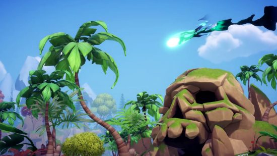 How to unlock Stitch in Dreamlight Valley: A spaceship hurtles over Skull Rock in Disney Dreamlight Valley