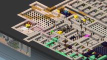Dwarf Fortress mod 3D: An isometric view of a Dwarf Fortress living area, showing multiple layers and a cavern in the area below the main floor