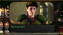 Fallout 2 has 13 voiced characters - modders are expanding that by 10x: a close up of a dialogue screen with a women in armour in the character window