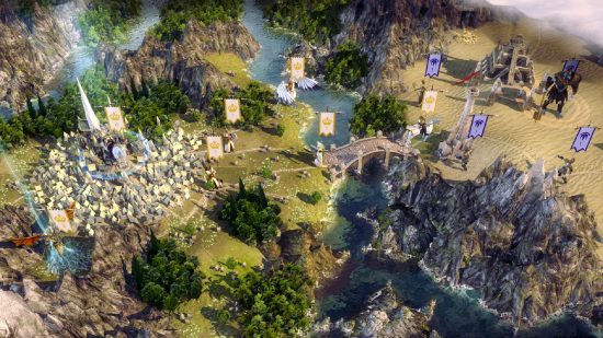 Games zoals Civilization: twee conflicterende beschavingen worden gescheiden door een brug in Age of Wonders 3